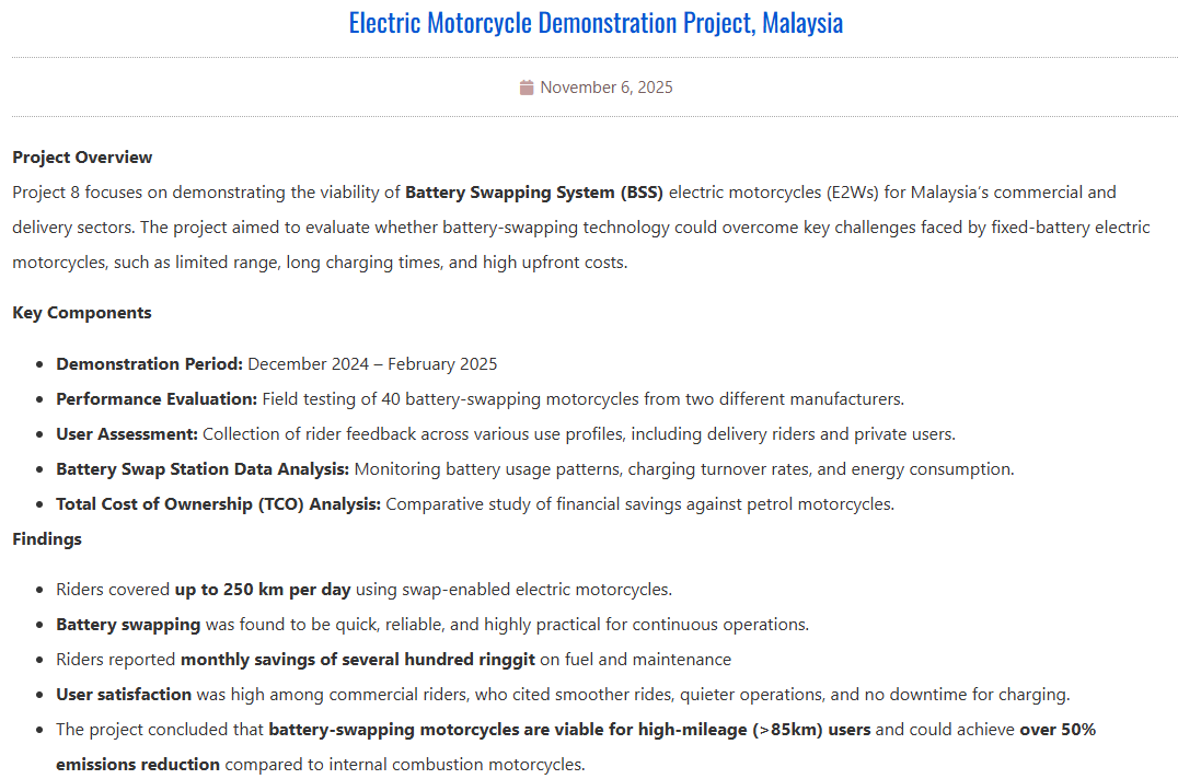 MGTC Electric Motorcycle Demonstration Project Overview